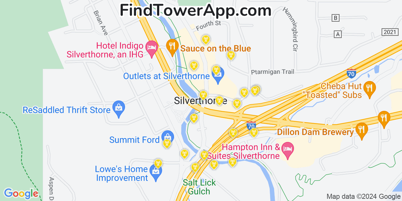 AT&T 4G/5G cell tower coverage map Silverthorne, Colorado
