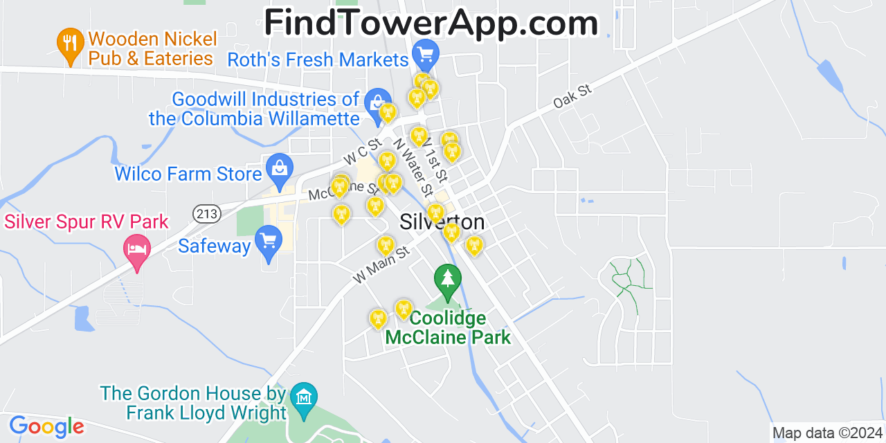 Verizon 4G/5G cell tower coverage map Silverton, Oregon
