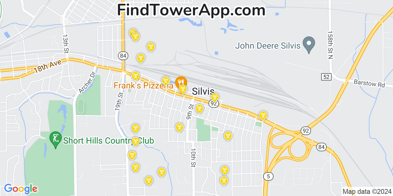 AT&T 4G/5G cell tower coverage map Silvis, Illinois