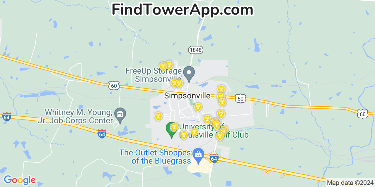 AT&T 4G/5G cell tower coverage map Simpsonville, Kentucky