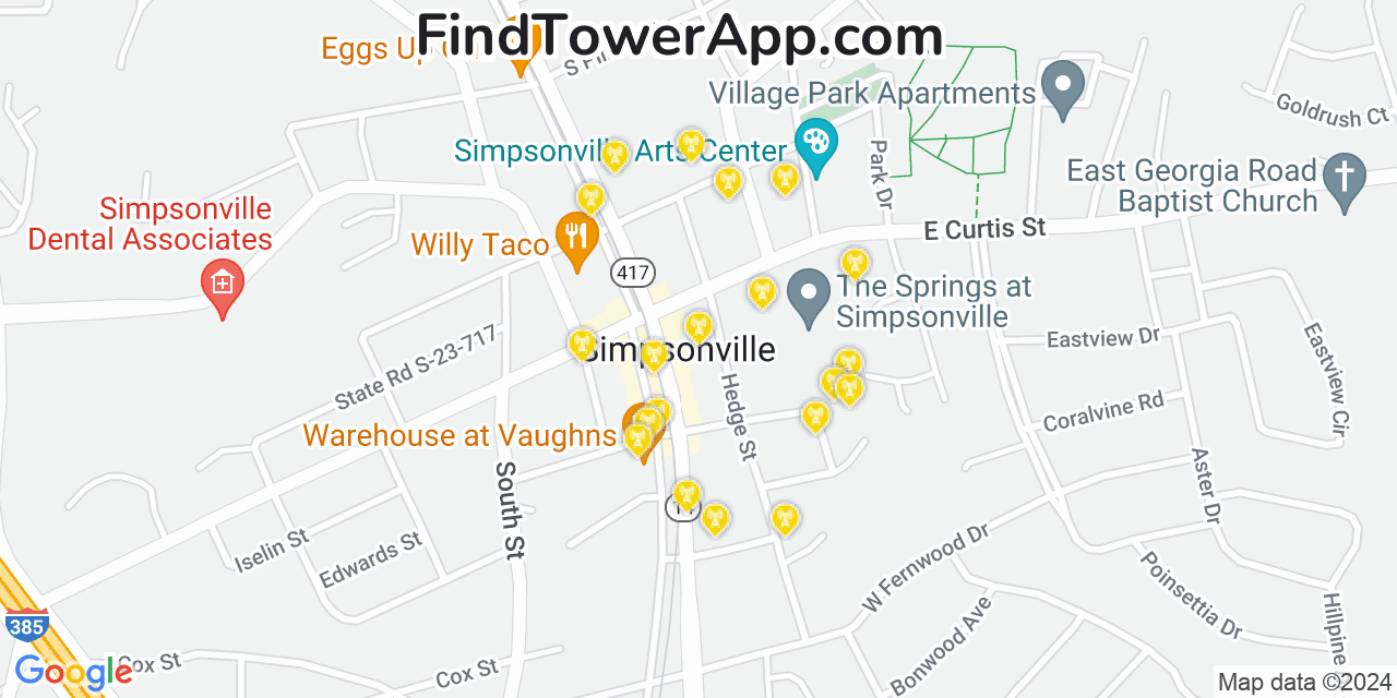 AT&T 4G/5G cell tower coverage map Simpsonville, South Carolina