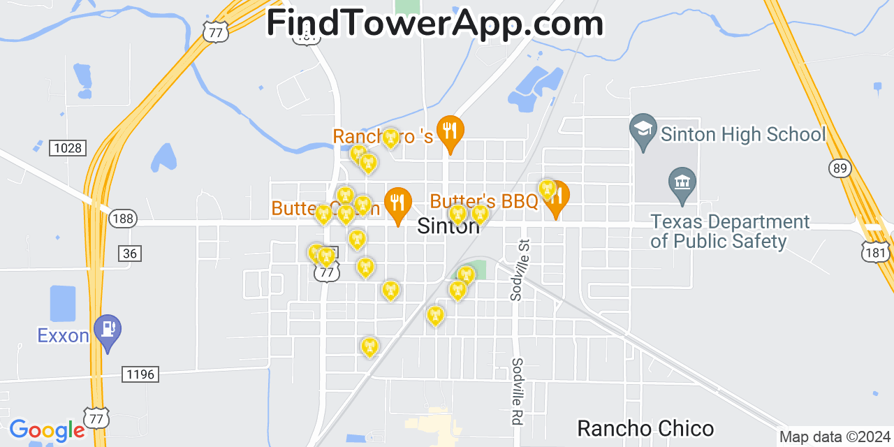 T-Mobile 4G/5G cell tower coverage map Sinton, Texas