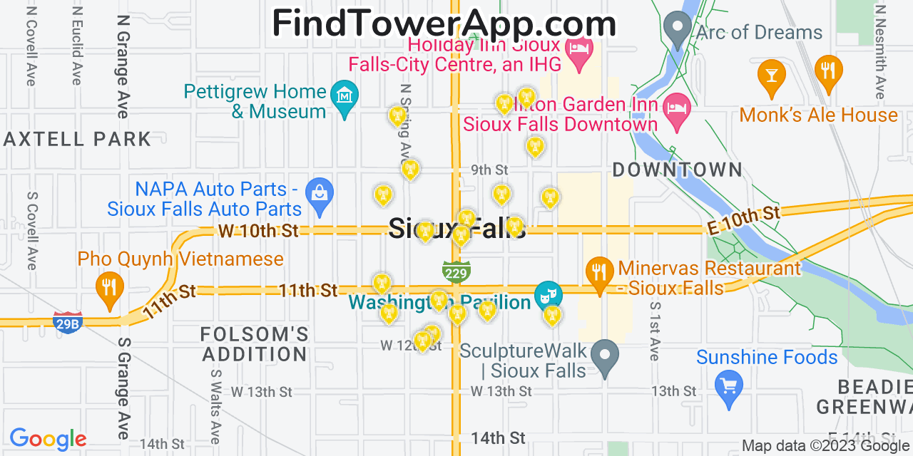 AT&T 4G/5G cell tower coverage map Sioux Falls, South Dakota