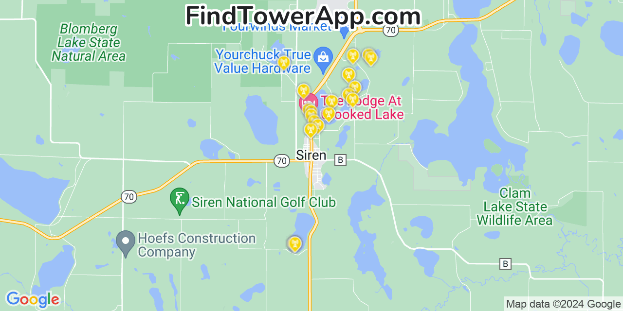 Verizon 4G/5G cell tower coverage map Siren, Wisconsin