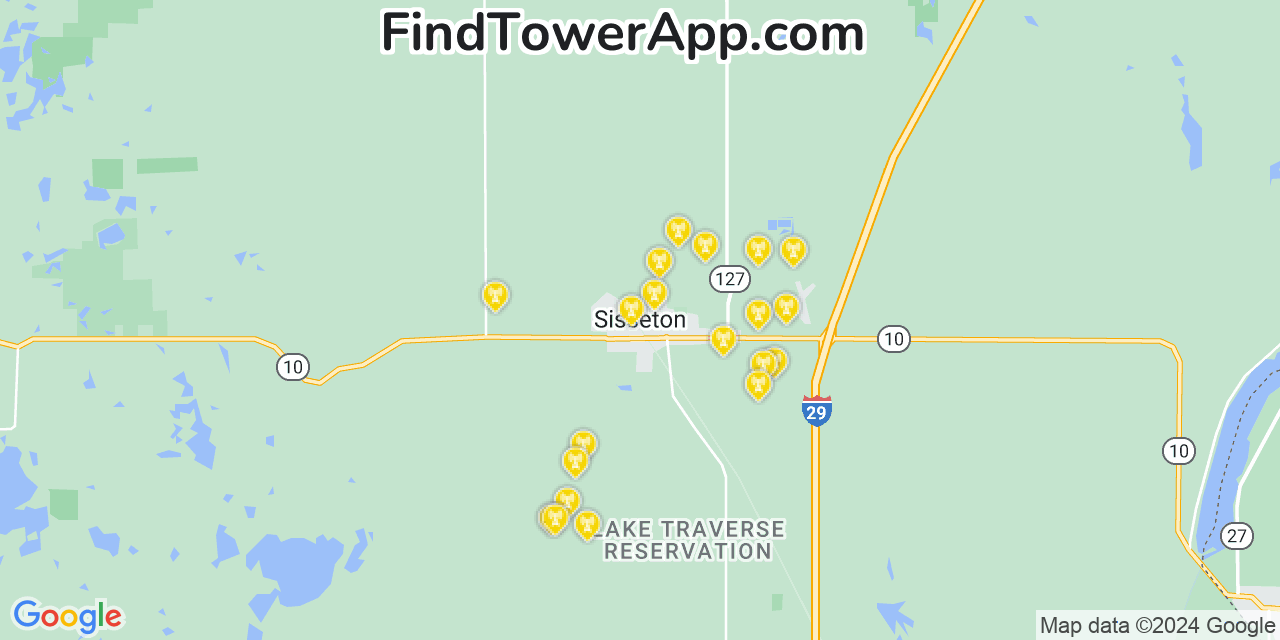 AT&T 4G/5G cell tower coverage map Sisseton, South Dakota