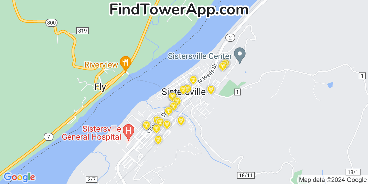 AT&T 4G/5G cell tower coverage map Sistersville, West Virginia