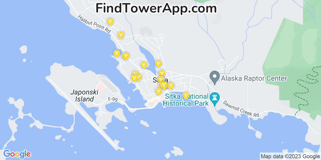 AT&T 4G/5G cell tower coverage map Sitka, Alaska
