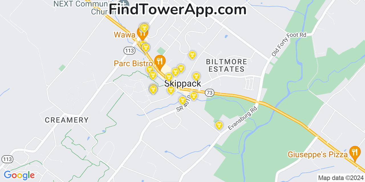 AT&T 4G/5G cell tower coverage map Skippack, Pennsylvania