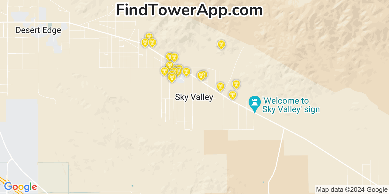 AT&T 4G/5G cell tower coverage map Sky Valley, California