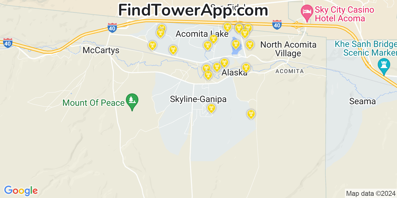 AT&T 4G/5G cell tower coverage map Skyline Ganipa, New Mexico