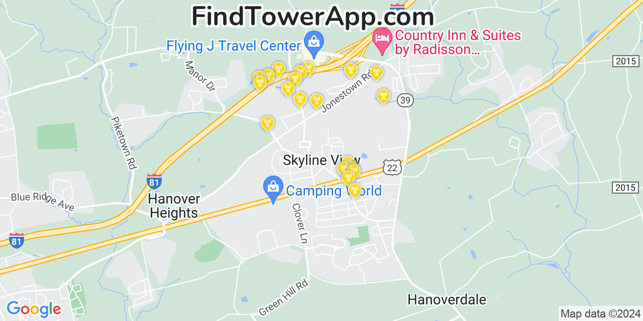 Verizon 4G/5G cell tower coverage map Skyline View, Pennsylvania