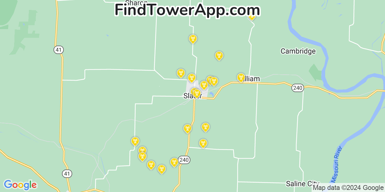 AT&T 4G/5G cell tower coverage map Slater, Missouri