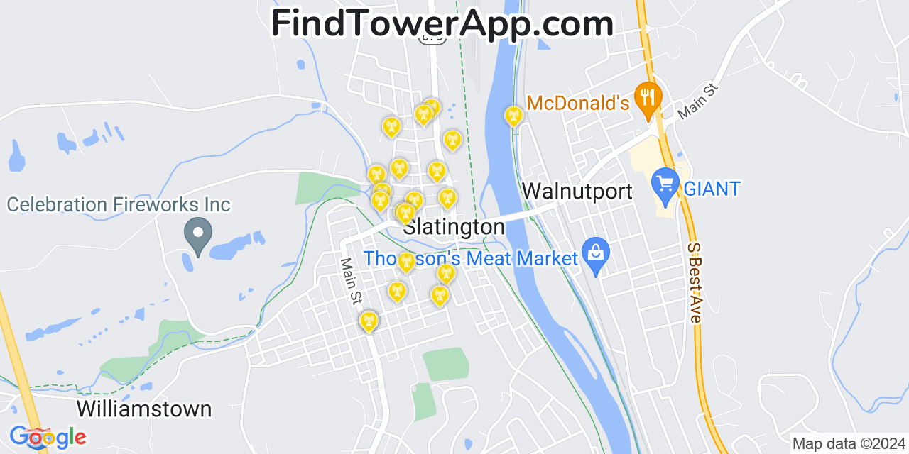 AT&T 4G/5G cell tower coverage map Slatington, Pennsylvania