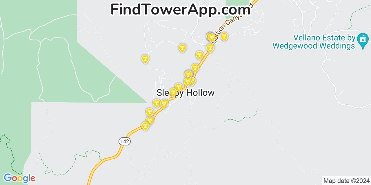 AT&T 4G/5G cell tower coverage map Sleepy Hollow, California