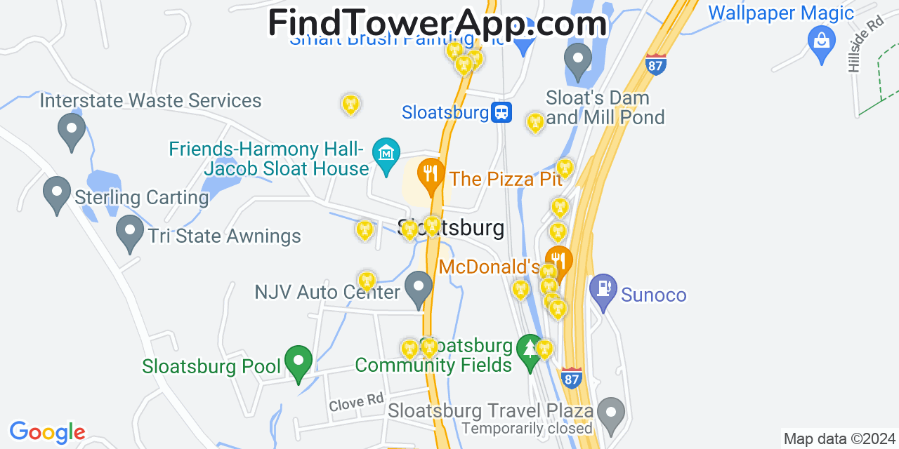 AT&T 4G/5G cell tower coverage map Sloatsburg, New York