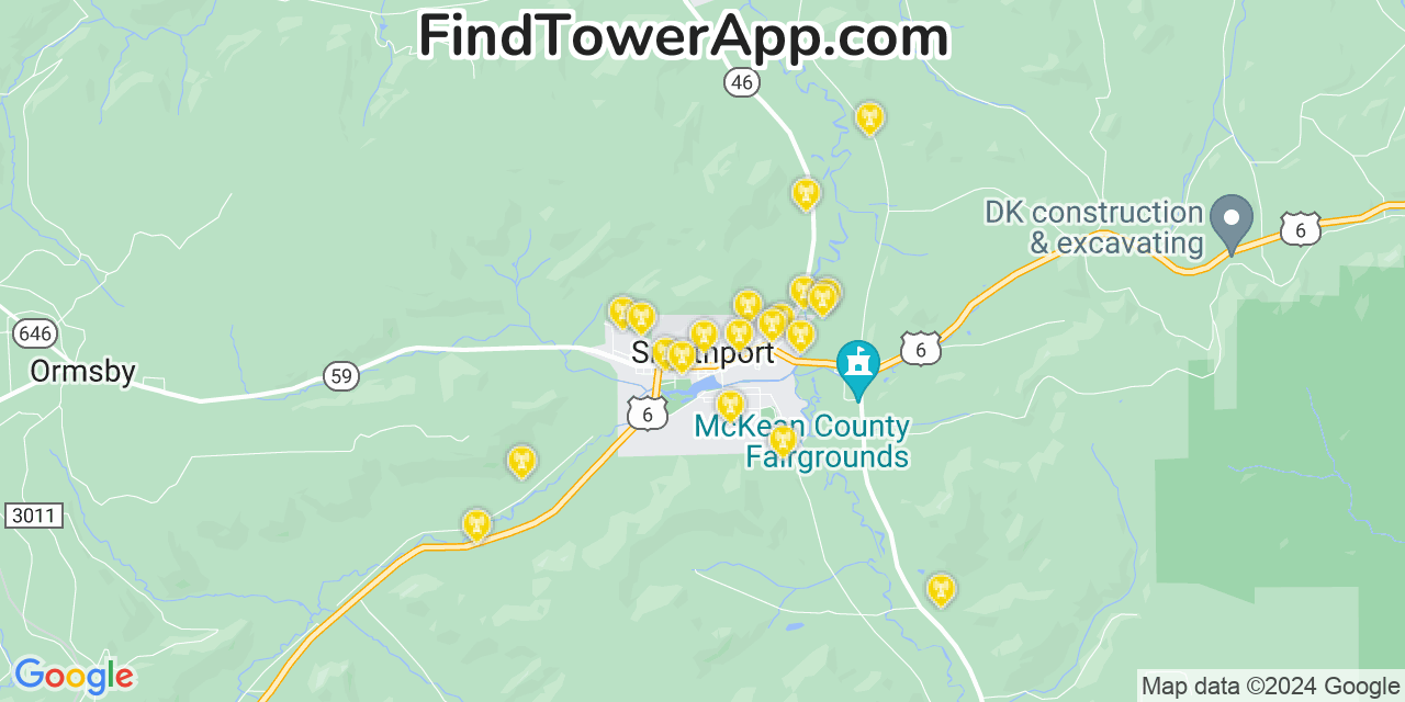AT&T 4G/5G cell tower coverage map Smethport, Pennsylvania