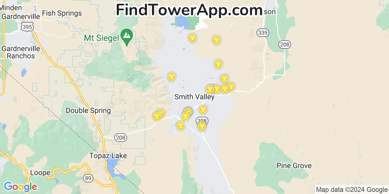 AT&T 4G/5G cell tower coverage map Smith Valley, Nevada