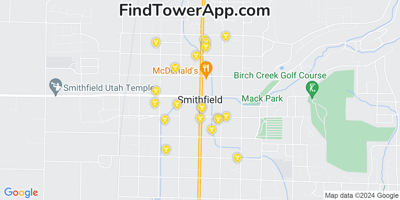 AT&T 4G/5G cell tower coverage map Smithfield, Utah