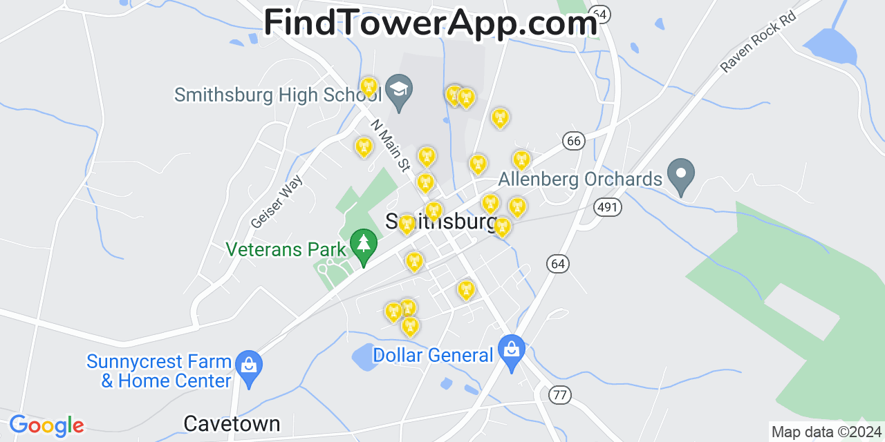 AT&T 4G/5G cell tower coverage map Smithsburg, Maryland