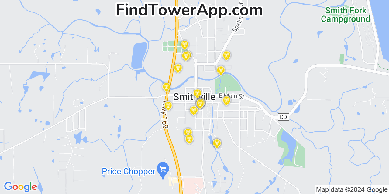Verizon 4G/5G cell tower coverage map Smithville, Missouri