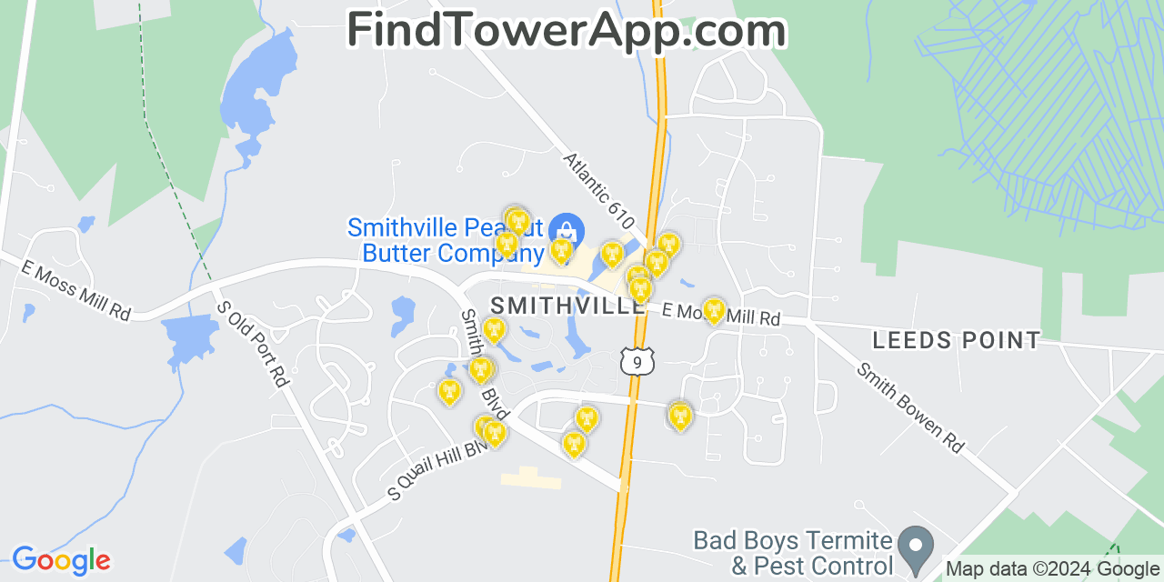 AT&T 4G/5G cell tower coverage map Smithville, New Jersey