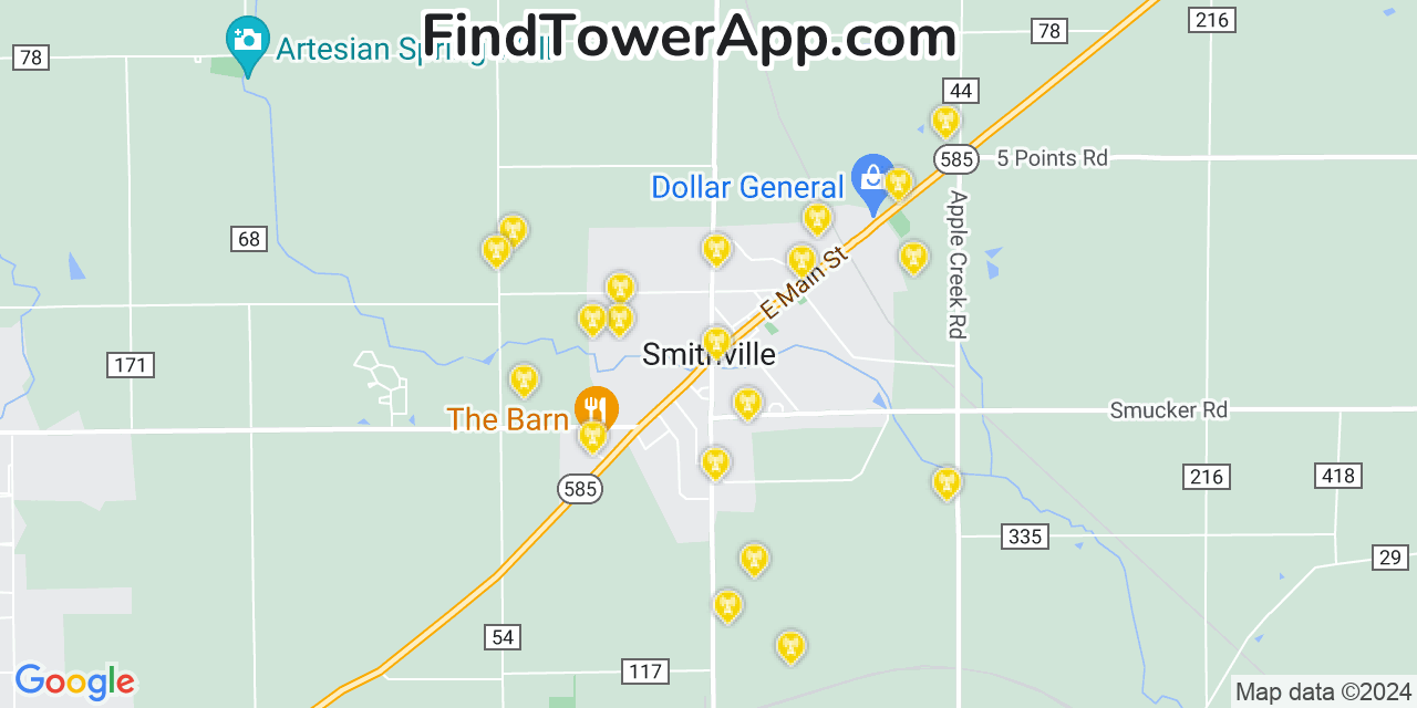 AT&T 4G/5G cell tower coverage map Smithville, Ohio