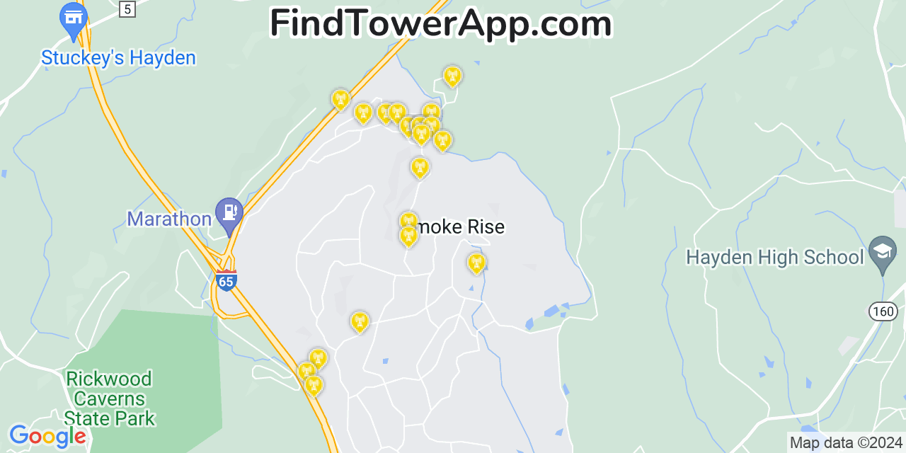 T-Mobile 4G/5G cell tower coverage map Smoke Rise, Alabama