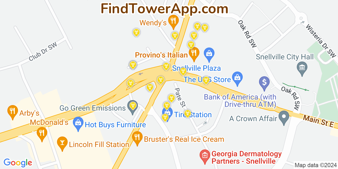 AT&T 4G/5G cell tower coverage map Snellville, Georgia