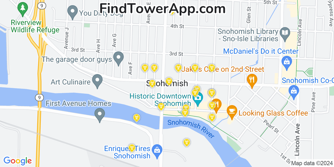 AT&T 4G/5G cell tower coverage map Snohomish, Washington