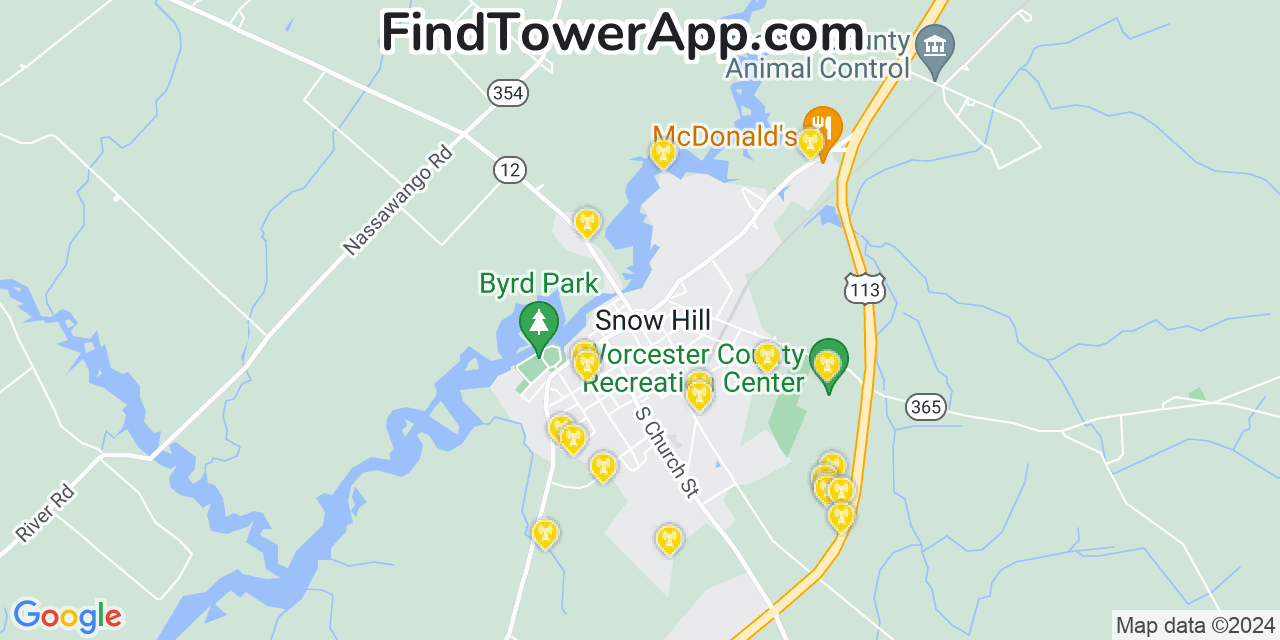 AT&T 4G/5G cell tower coverage map Snow Hill, Maryland