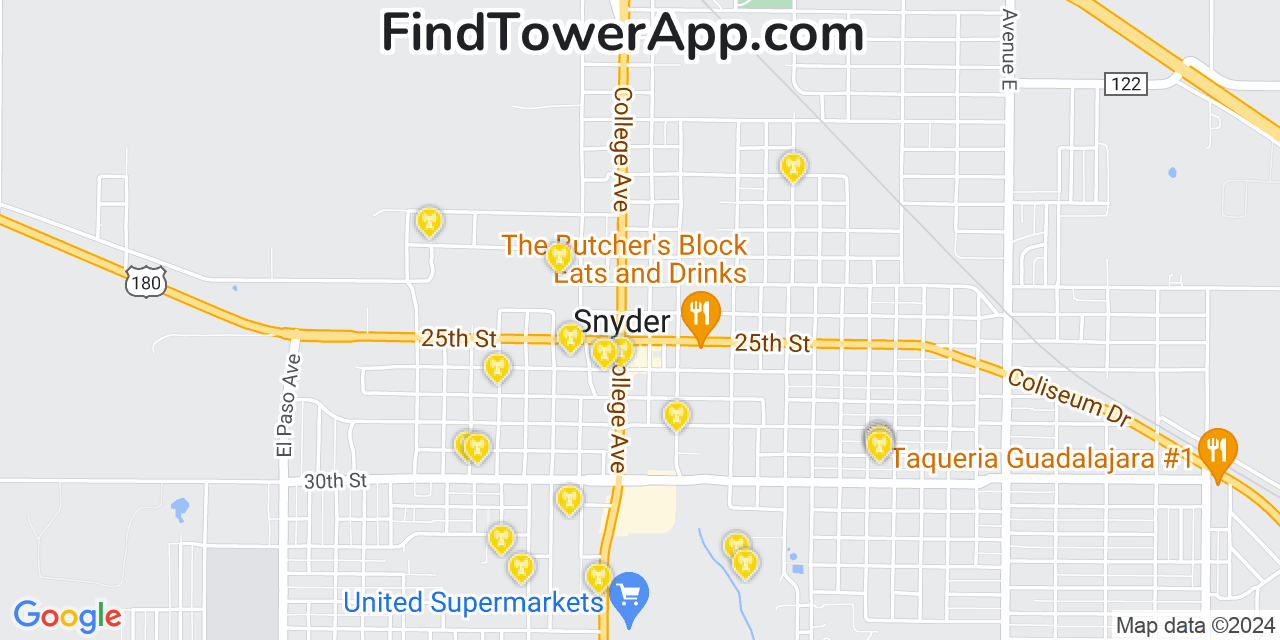 AT&T 4G/5G cell tower coverage map Snyder, Texas
