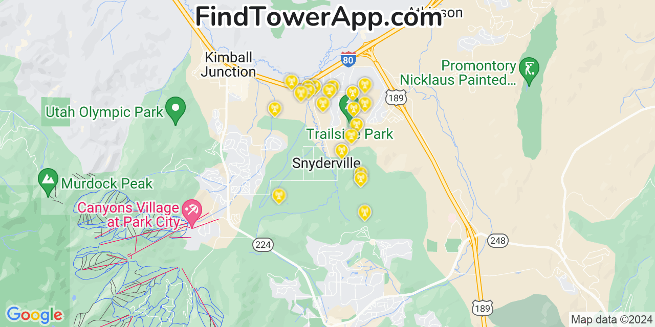 AT&T 4G/5G cell tower coverage map Snyderville, Utah