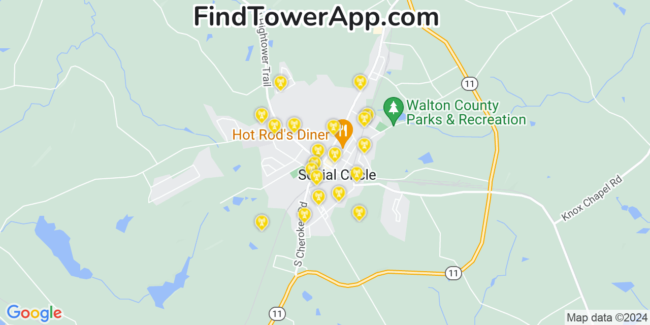 AT&T 4G/5G cell tower coverage map Social Circle, Georgia