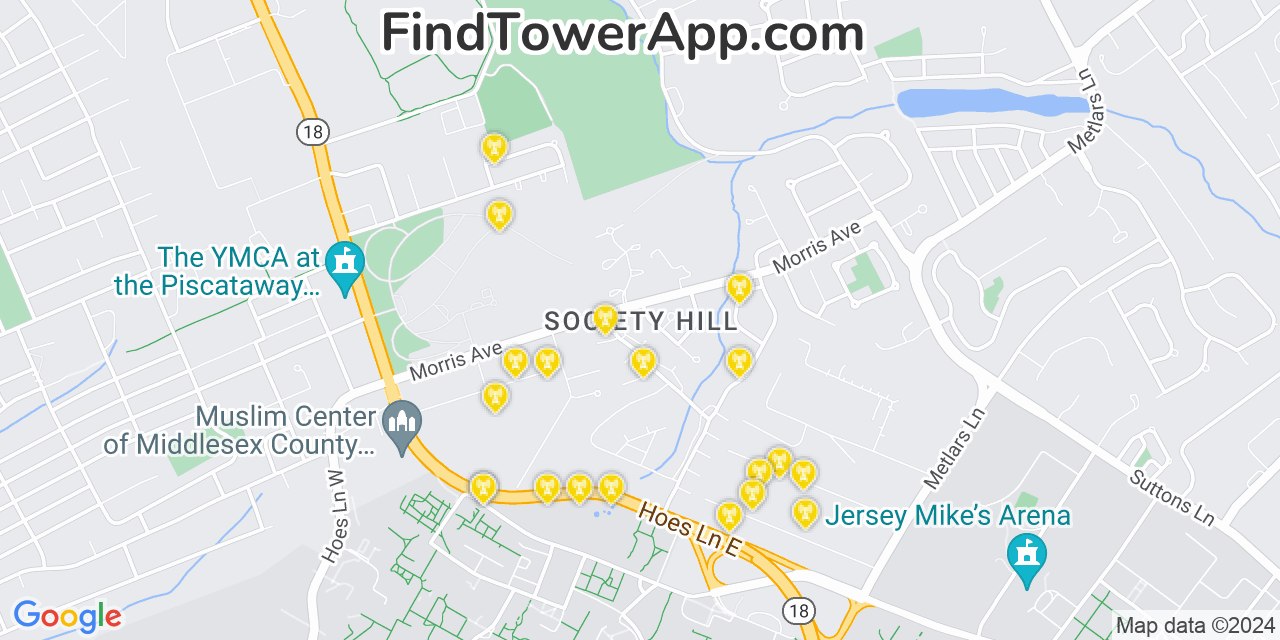 AT&T 4G/5G cell tower coverage map Society Hill, New Jersey