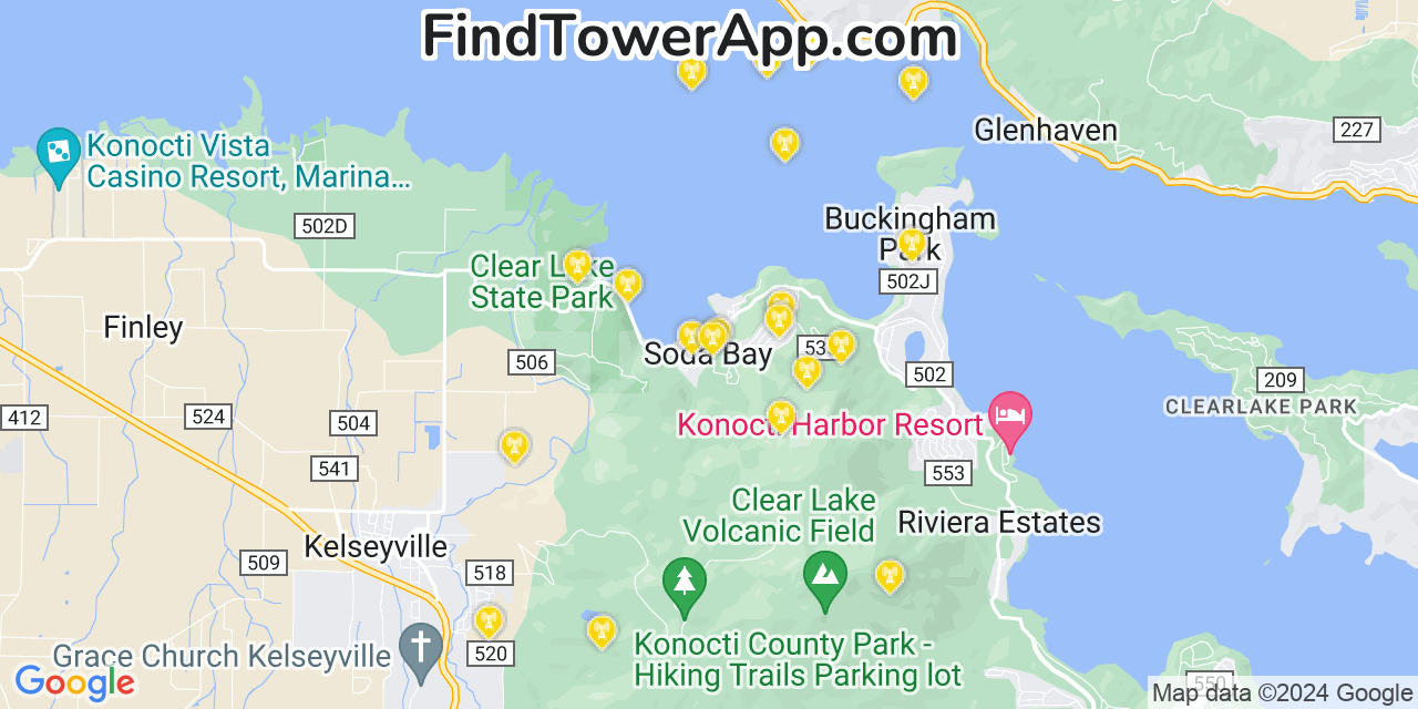T-Mobile 4G/5G cell tower coverage map Soda Bay, California