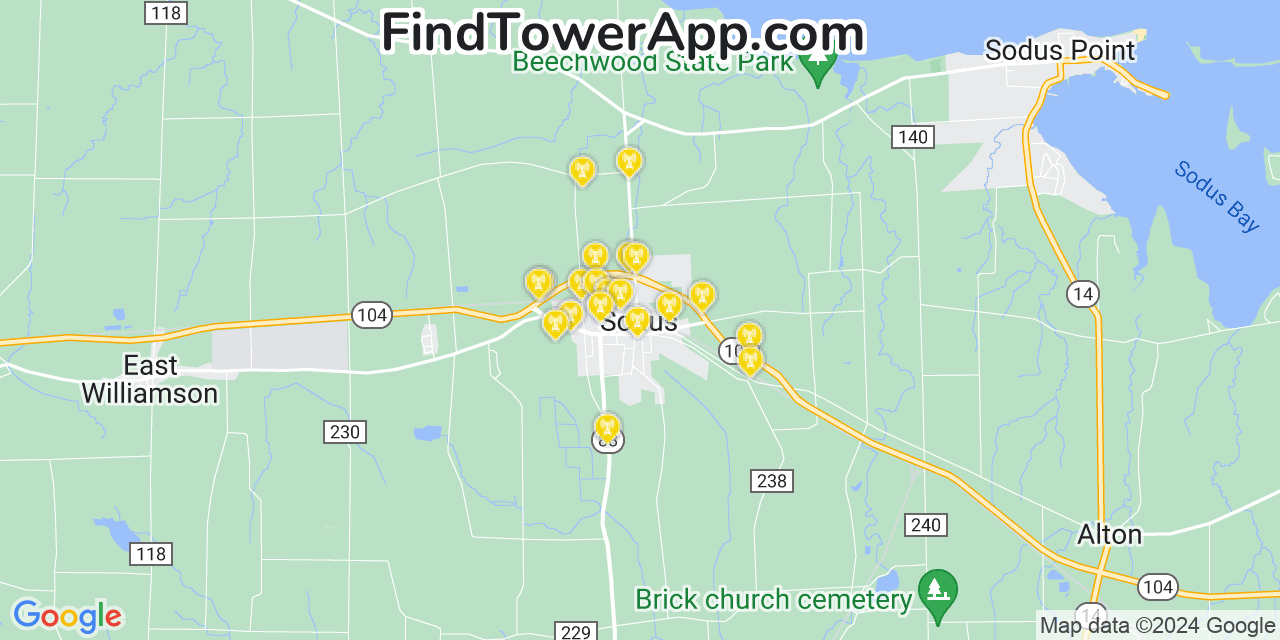Verizon 4G/5G cell tower coverage map Sodus, New York