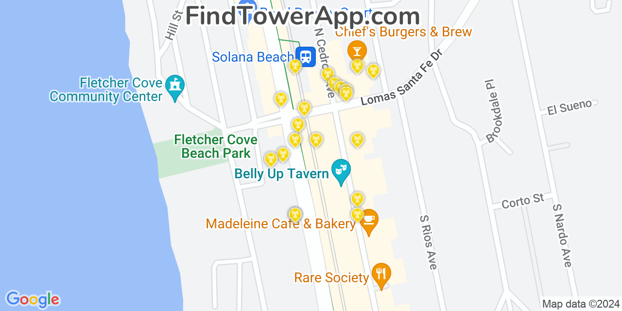 Verizon 4G/5G cell tower coverage map Solana Beach, California