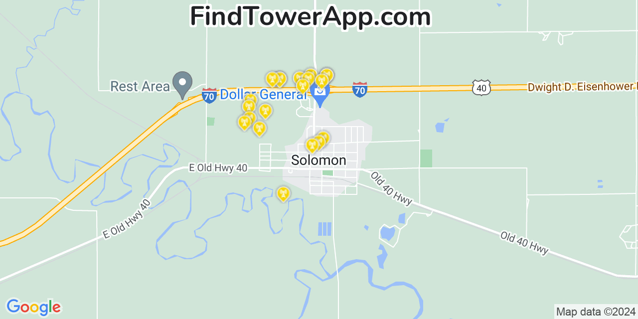 AT&T 4G/5G cell tower coverage map Solomon, Kansas