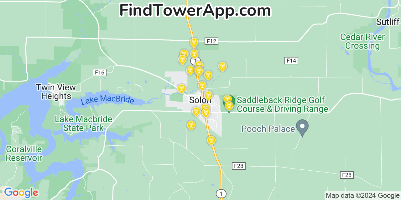 AT&T 4G/5G cell tower coverage map Solon, Iowa