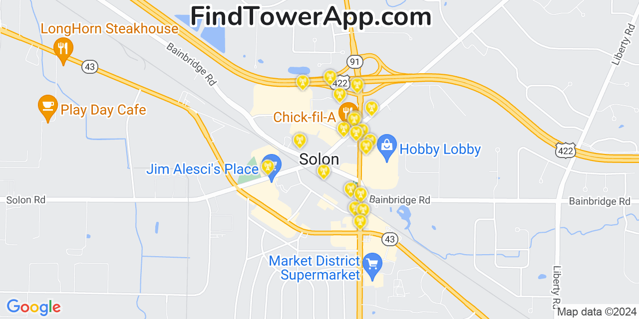 AT&T 4G/5G cell tower coverage map Solon, Ohio