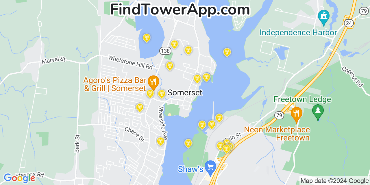 AT&T 4G/5G cell tower coverage map Somerset, Massachusetts