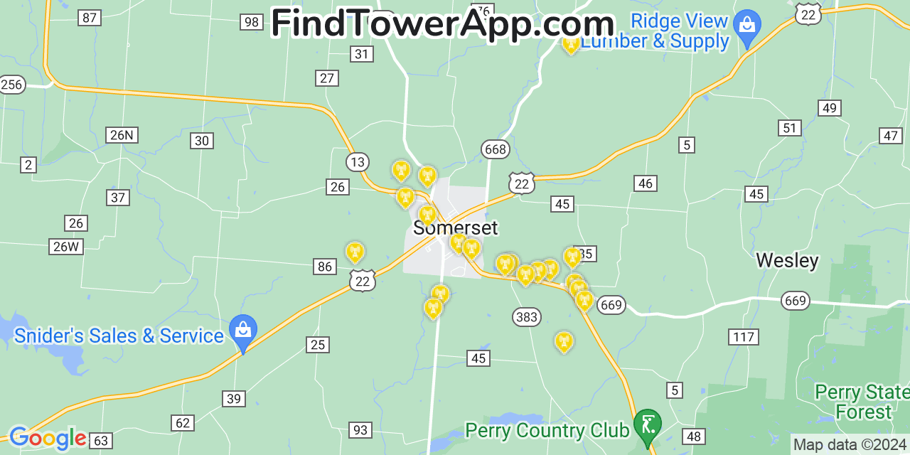 T-Mobile 4G/5G cell tower coverage map Somerset, Ohio