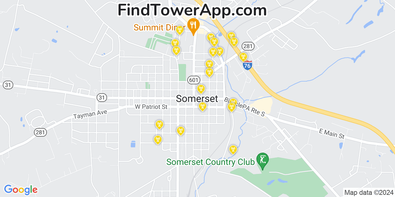 AT&T 4G/5G cell tower coverage map Somerset, Pennsylvania