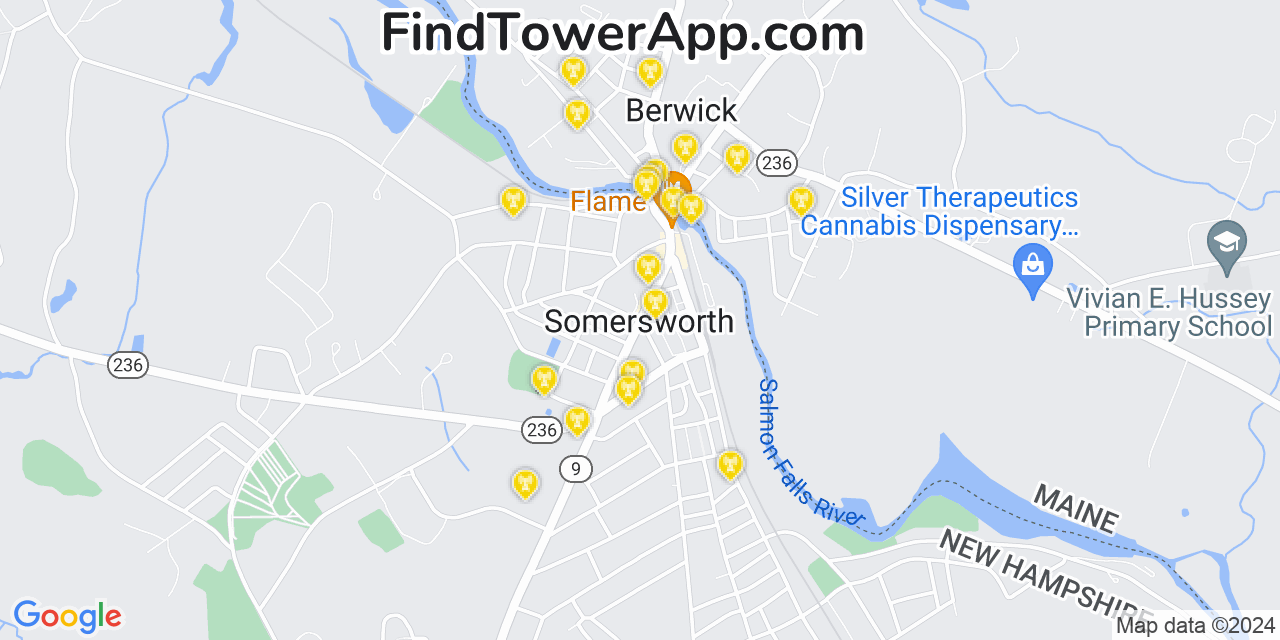 AT&T 4G/5G cell tower coverage map Somersworth, New Hampshire