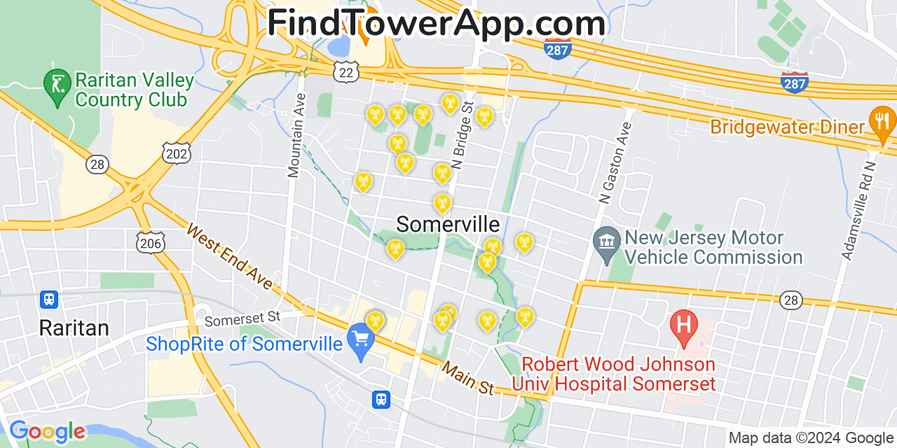AT&T 4G/5G cell tower coverage map Somerville, New Jersey