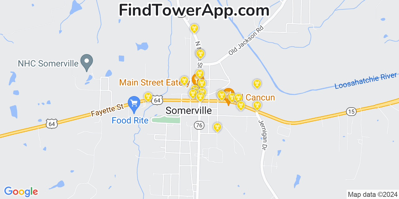 AT&T 4G/5G cell tower coverage map Somerville, Tennessee