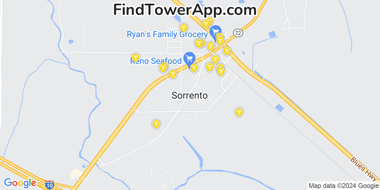 AT&T 4G/5G cell tower coverage map Sorrento, Louisiana