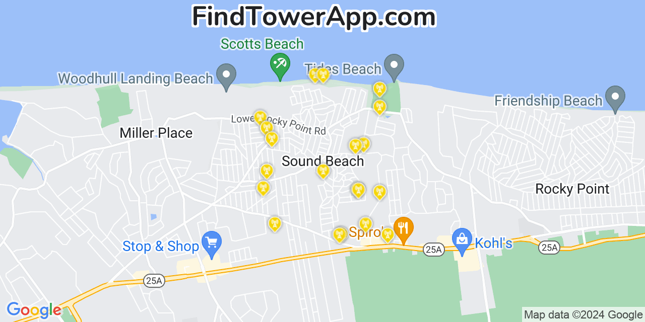AT&T 4G/5G cell tower coverage map Sound Beach, New York