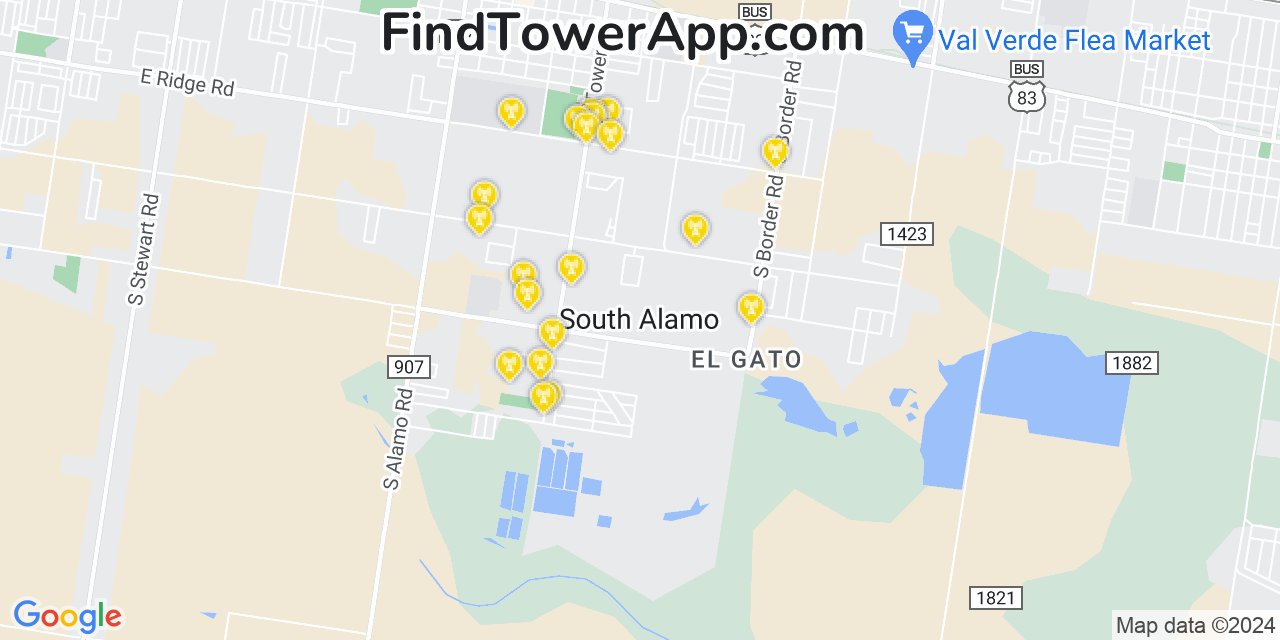 AT&T 4G/5G cell tower coverage map South Alamo, Texas