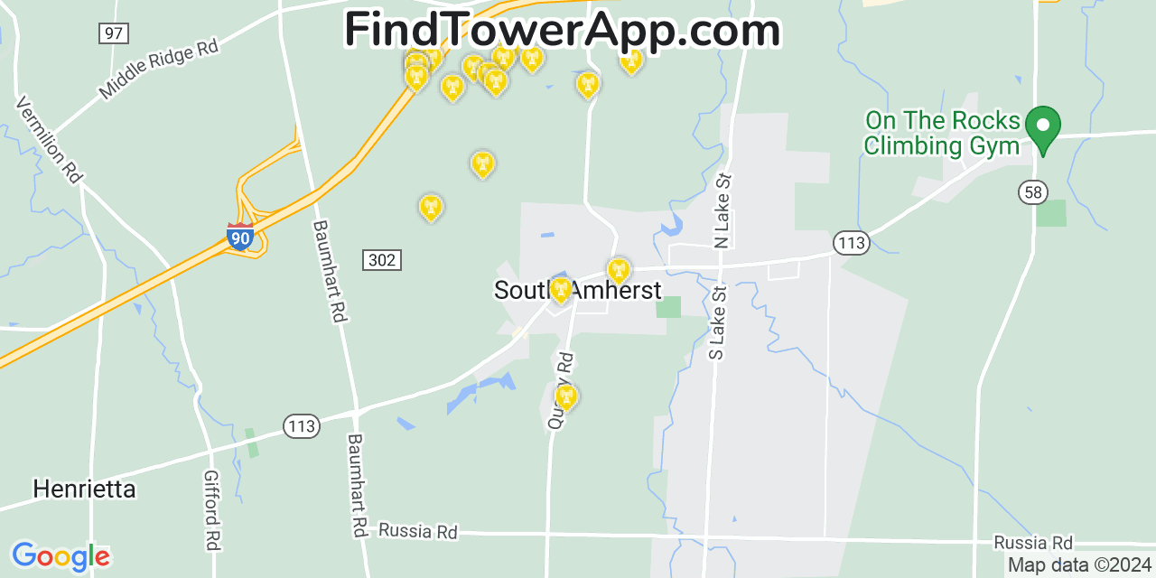 AT&T 4G/5G cell tower coverage map South Amherst, Ohio